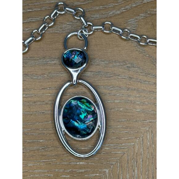Anne Klein Silver Tone Blue Crystal Pendant Necklace Adjustable New - Picture 5 of 7